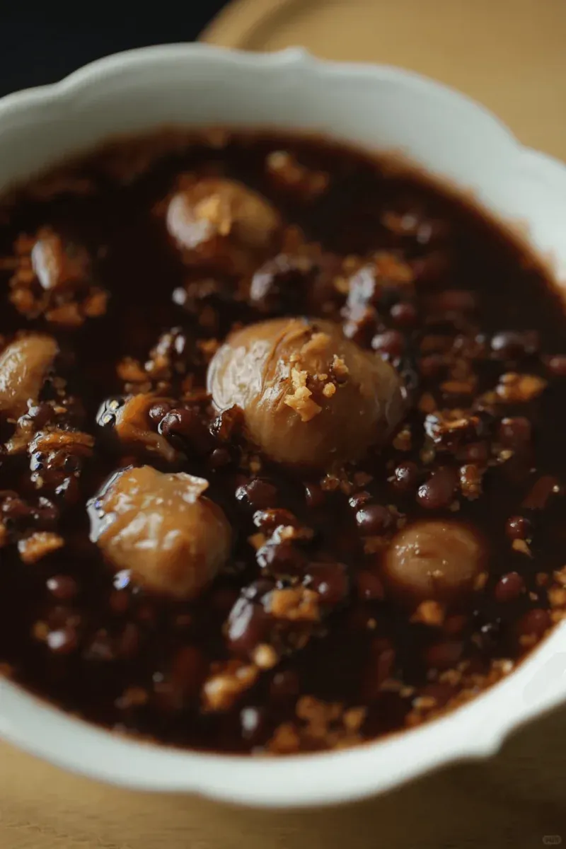 A simmering pot of chestnut and adzuki bean soup