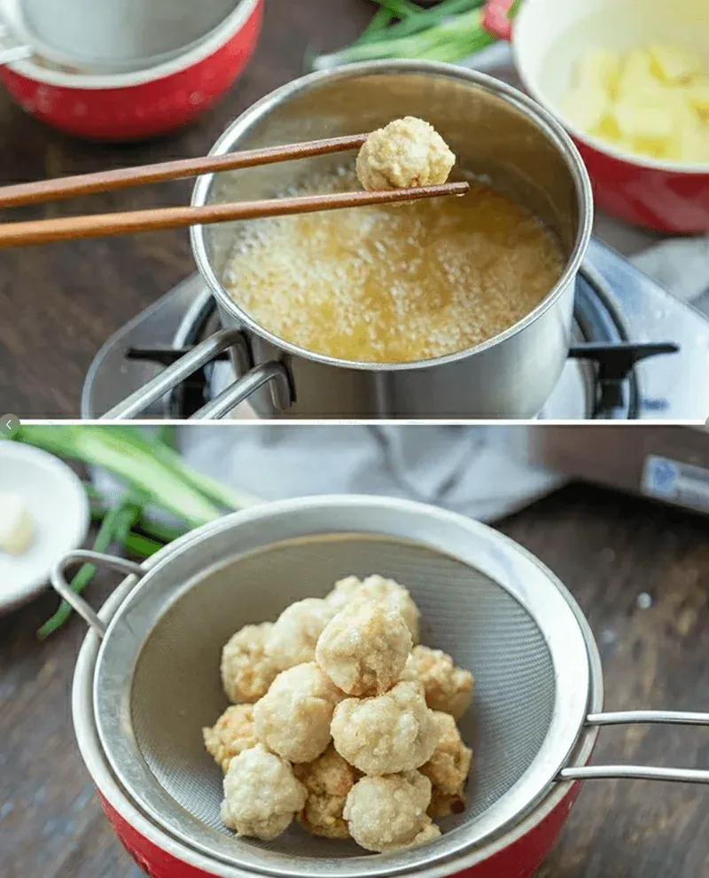 Frying the Pork Balls